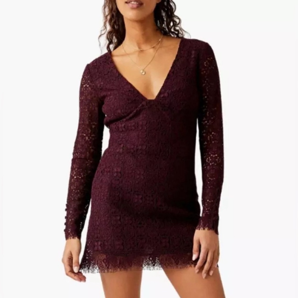 Free People Burgundy Lace Midi Dress